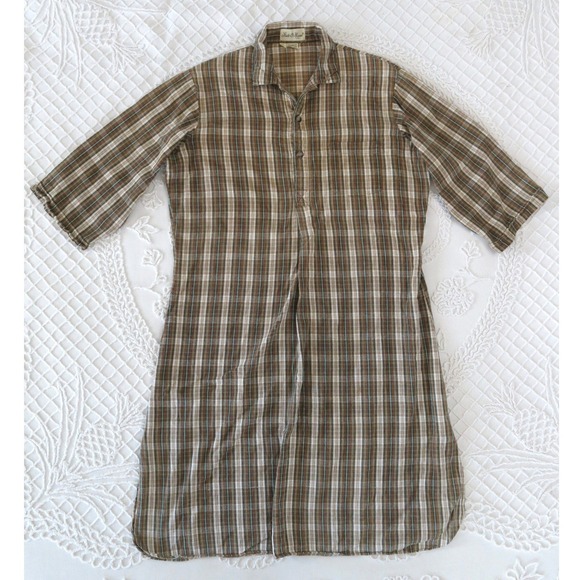 State & Maine Other - Vintage State of Maine Brown Plaid Cotton Nightshirt Nightgown Womens Medium